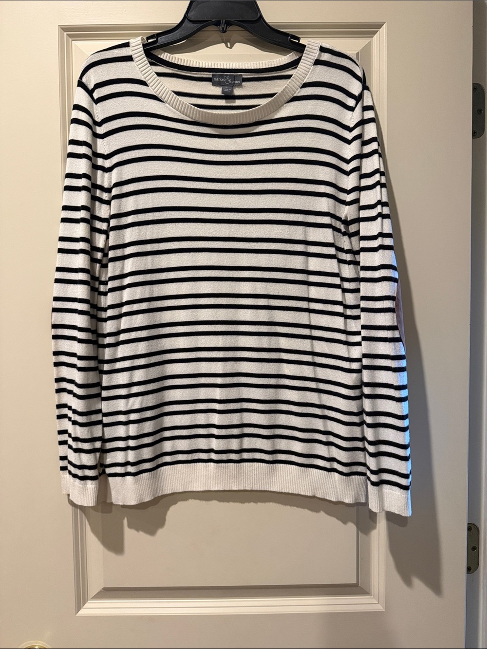 Talbots Black & White Striped Lightweight Crewneck Sweater